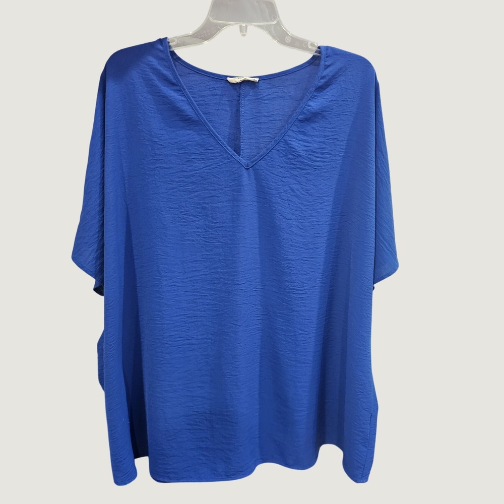 Entro Blue Boxy Women's Flowy Blouse 1x-2x Career Office